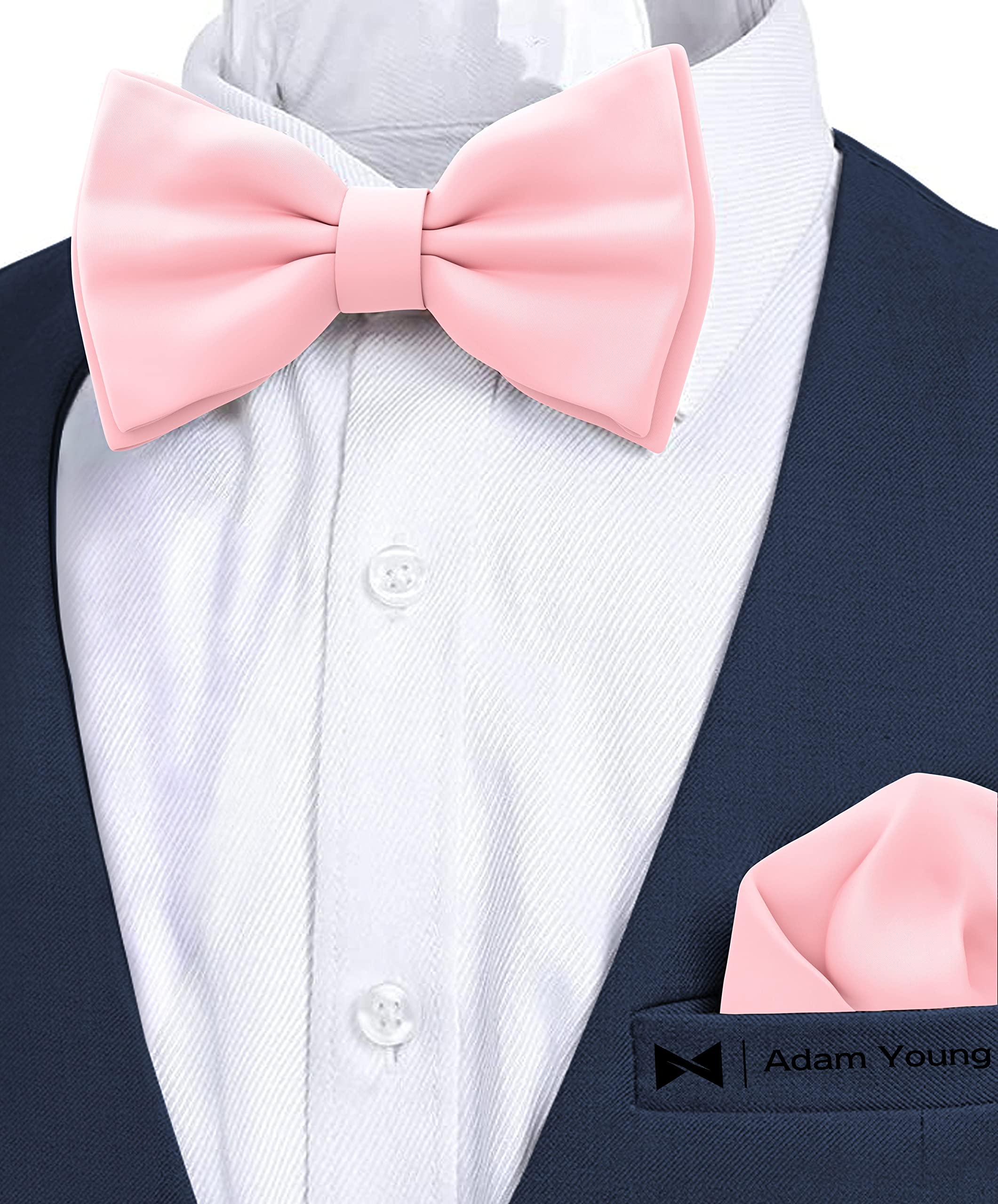 Adam Young Men's Bow Ties with Handkerchief Pre-Tied Style Formal Satin Classic Bowtie for Tuxedo Faux Silk - Image 4