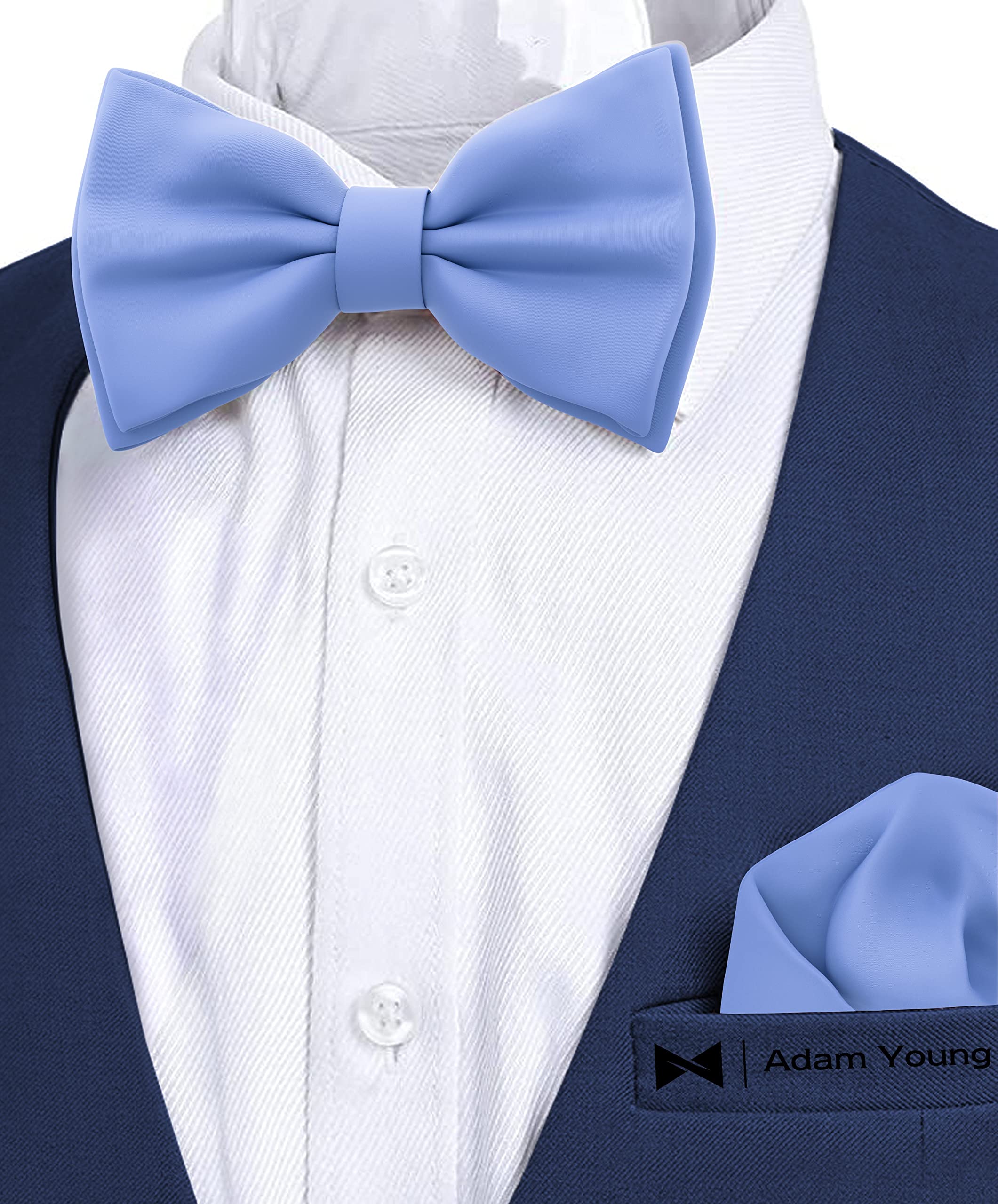 Adam Young Men's Bow Ties with Handkerchief Pre-Tied Style Formal Satin Classic Bowtie for Tuxedo Faux Silk - Image 4